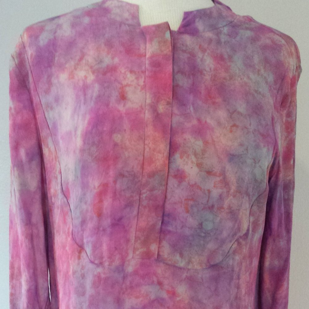 Painted flower Silk blouse shirt pink beige blue purple white red gray S 6 8 M